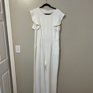 Calvin Klein White Ruffle Sleeve Jumpsuit